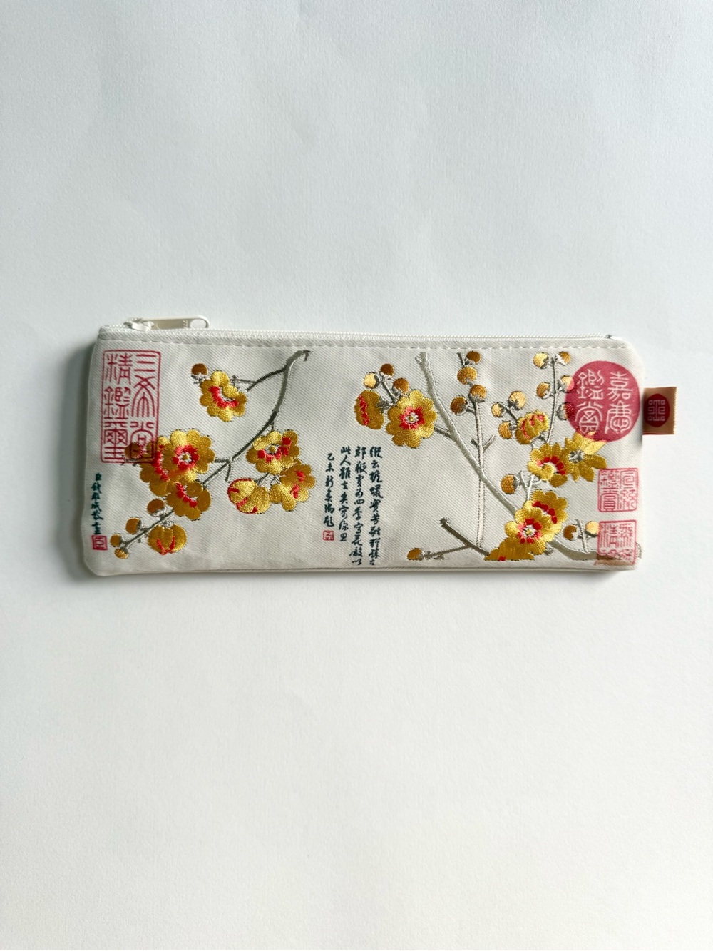 Cream Floral Embroidered Zipper Pouch